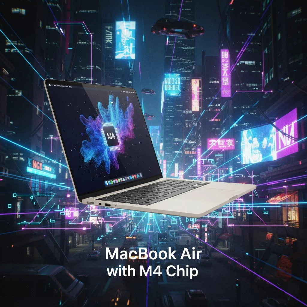 MacBook Air M4 in Sky Blue color with ultra-thin and lightweight aluminum body