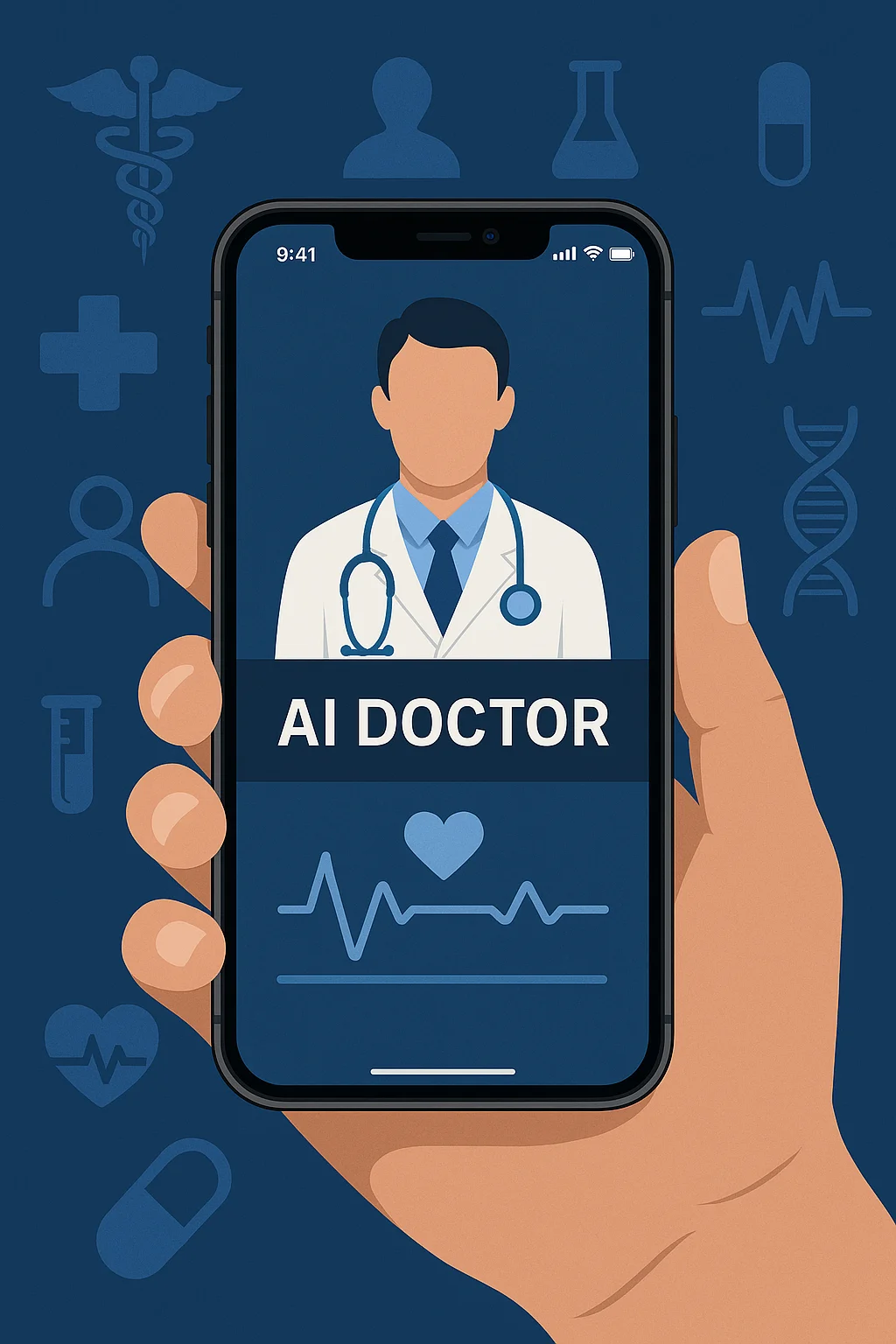 Concept illustration of Apple's AI Doctor analyzing health data on an iPhone and Apple Watch.