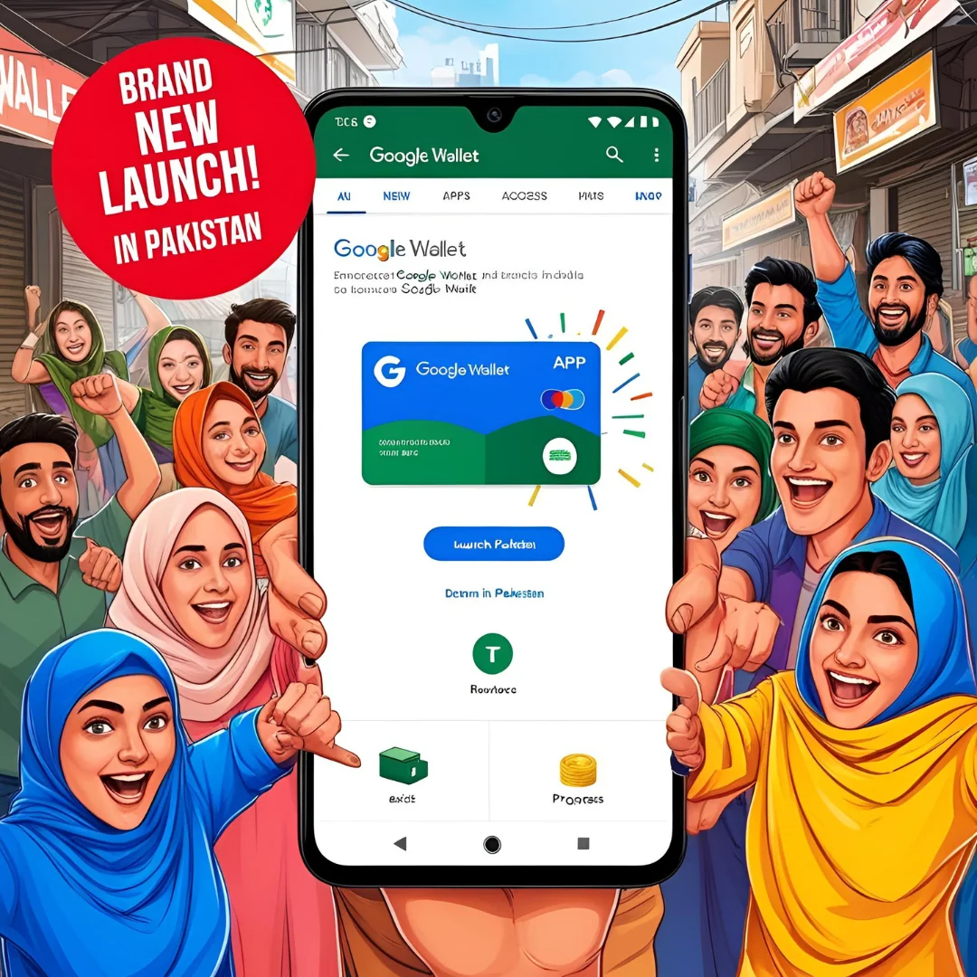 Smartphone screen showing Google Wallet setup process in Pakistan with HBL, MCB, and UBL bank cards