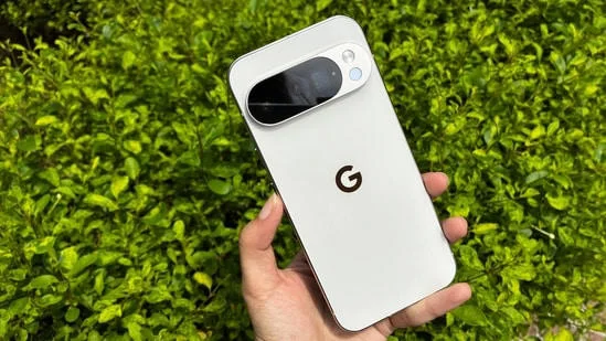 Google Pixel 10 smartphone front and back view with promotional branding