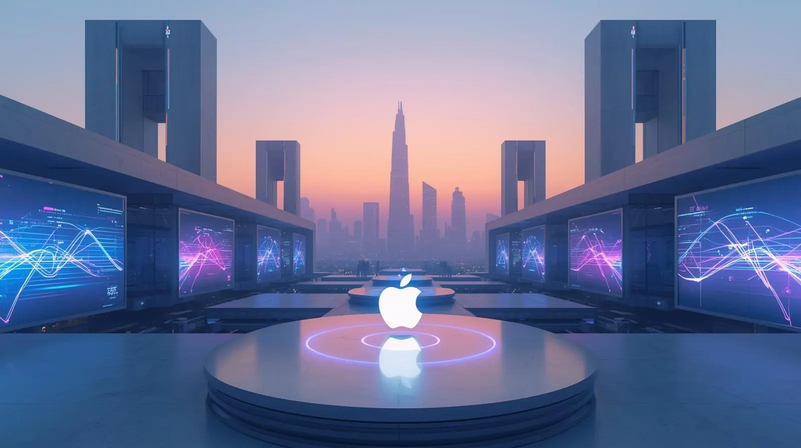 Futuristic iPhone Lock Screen with dynamic widgets, representing iOS 26.2 innovation and the new Mini App economy.