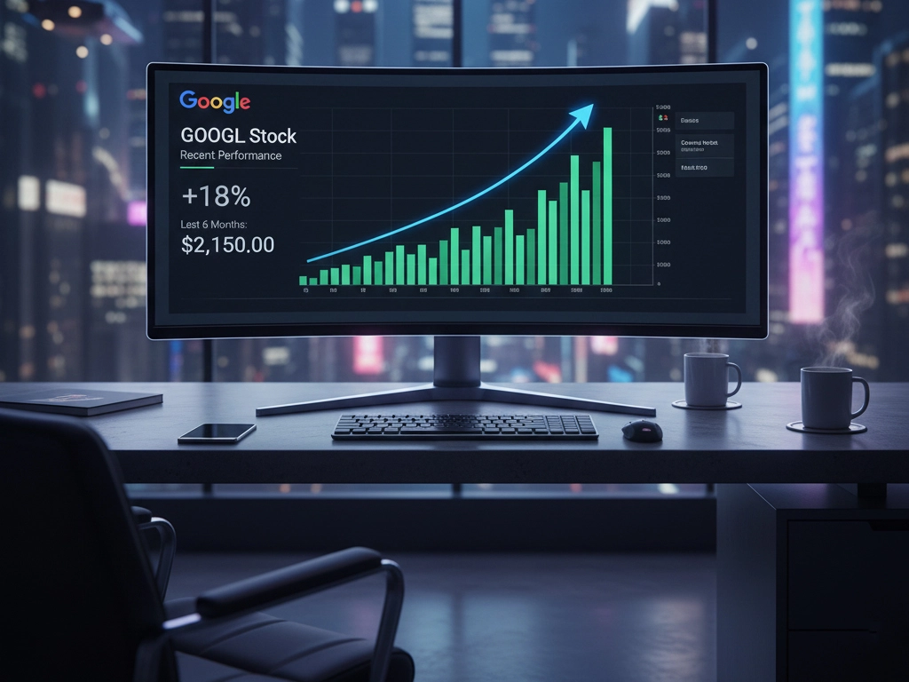 A conceptual illustration showing a glowing digital brain representing Artificial Intelligence balancing on a stock market trend line, with trading graphs in the background.