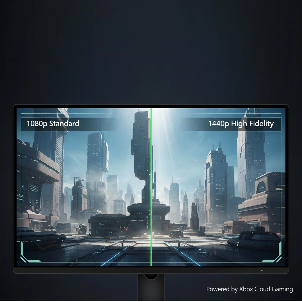 Side-by-side comparison of 1080p standard vs. 1440p high-fidelity graphics for Xbox Cloud Gaming.