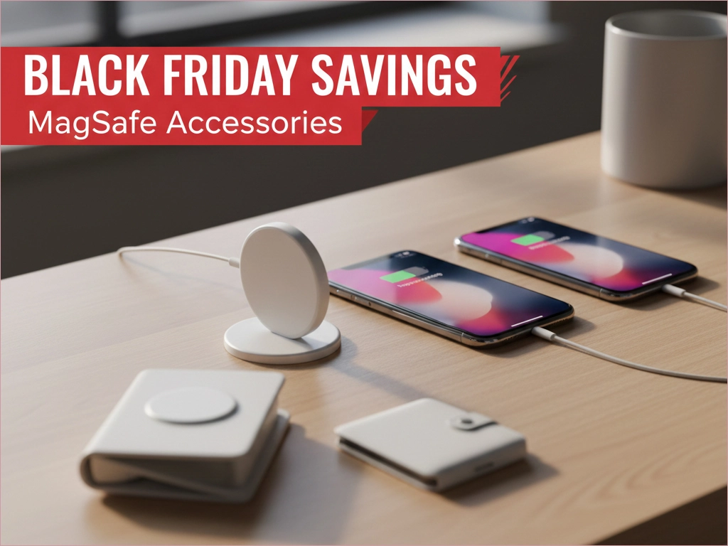 A collection of Apple MagSafe accessories, including a charger and battery pack, with an iPhone.