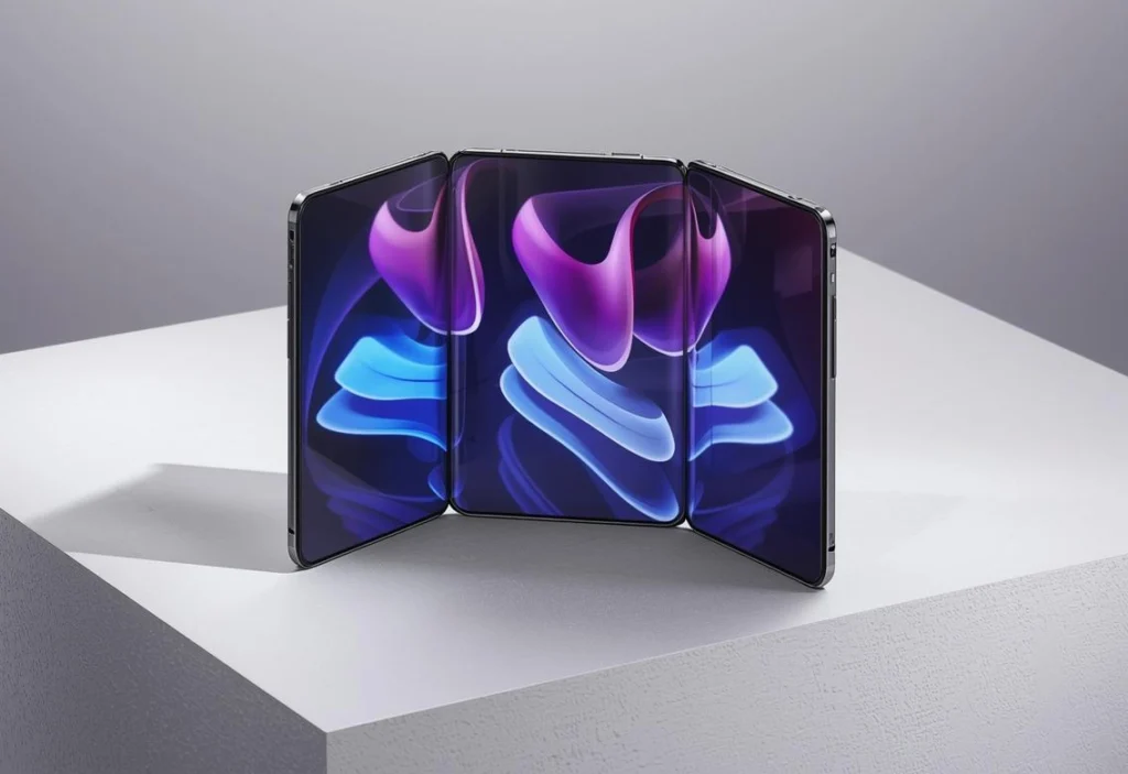 Close-up view of Samsung Z Trifold hinge mechanism showing dual flexible hinges