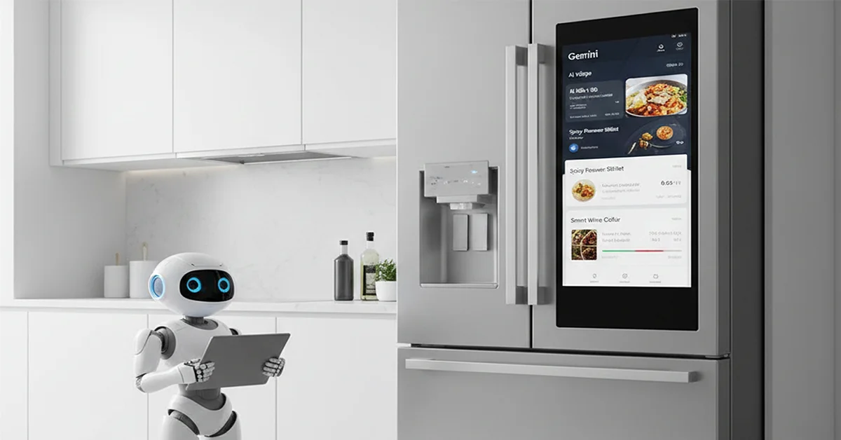 Gemini AI powering a smart kitchen with connected appliances, voice commands, and intelligent cooking assistance.