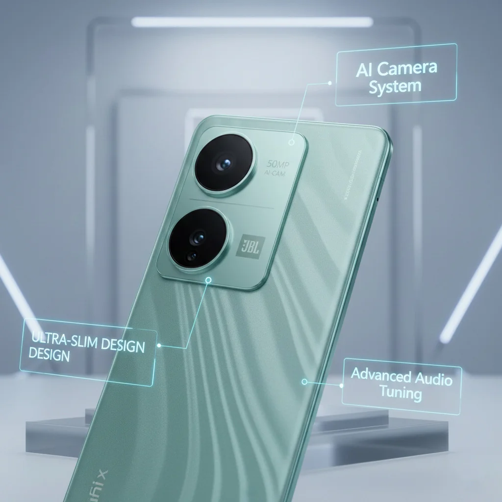 Side view of Infinix Note Edge highlighting the 7.2mm thickness and the customizable side AI button.