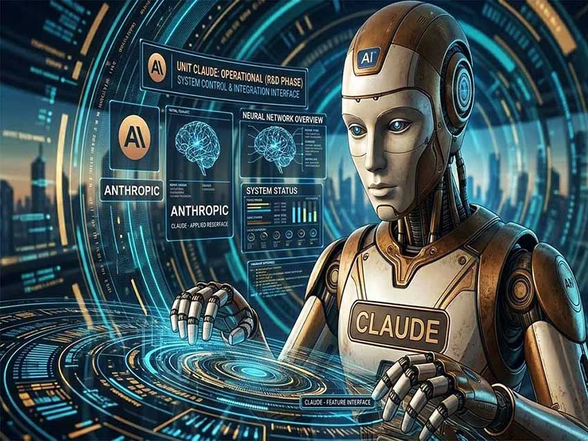 Claude AI controlling a computer screen with automation interface by Anthropic