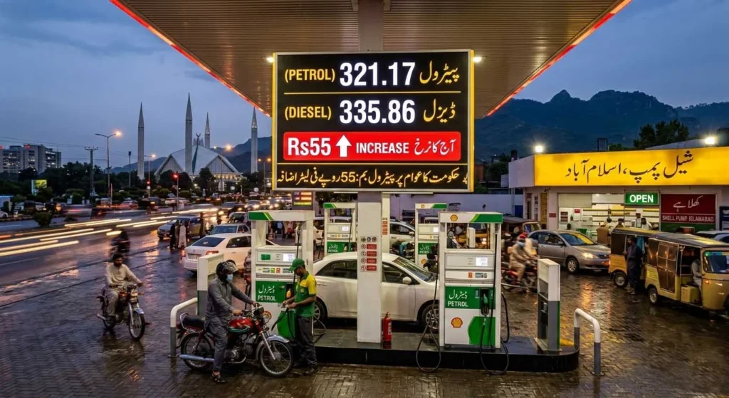 Digital fuel pump meter showing increased petrol price in Pakistan