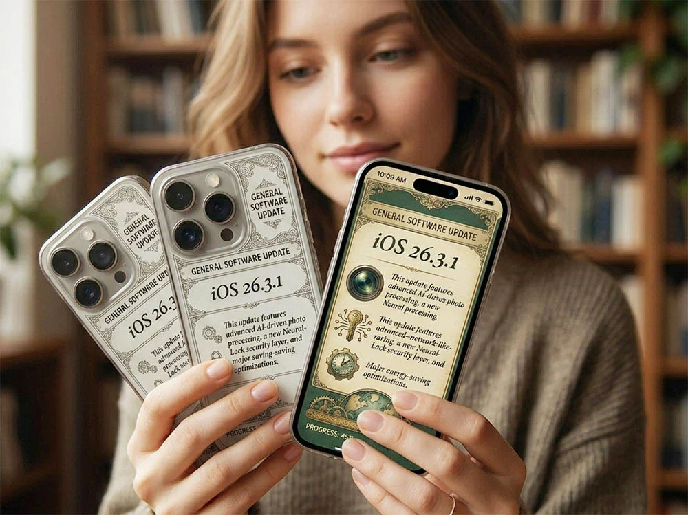 Apple iOS 26.3.1 (a) update showing background security improvements on iPhone screen