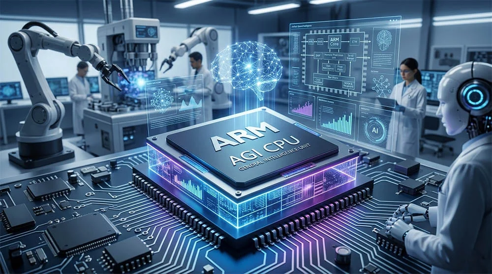 Modern AI data center with high-density server racks and blue lighting