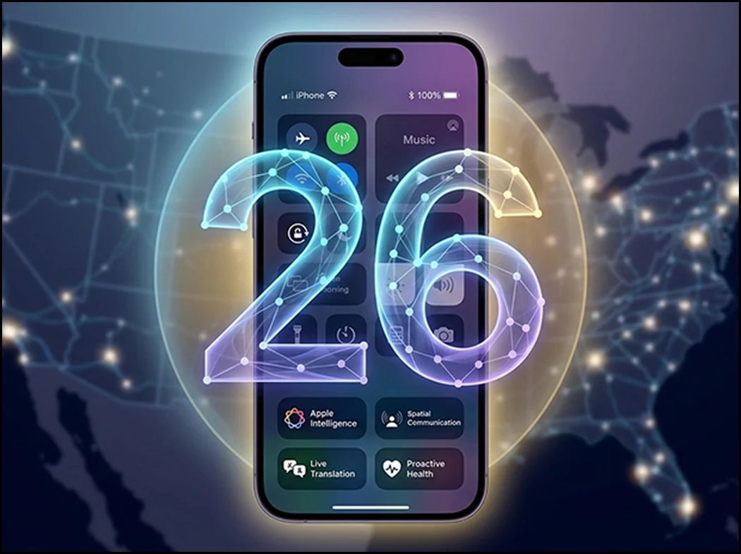 Apple iPhone showing iOS 26 AI features and redesigned interface