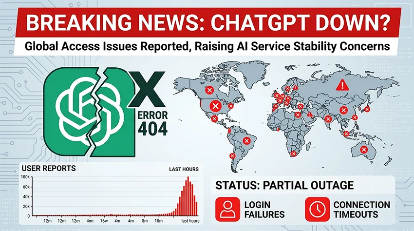 World map highlighting regions affected by ChatGPT downtime and server issues